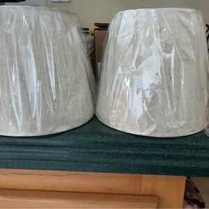 Set of Two Cream Lamp Shades with specks of brown in background. New/mini